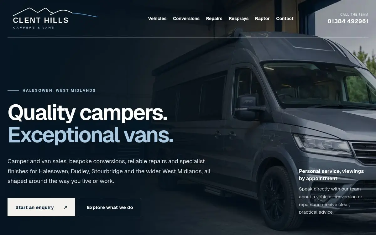 Clent Hills Campers and Vans website by Set Up & Seen