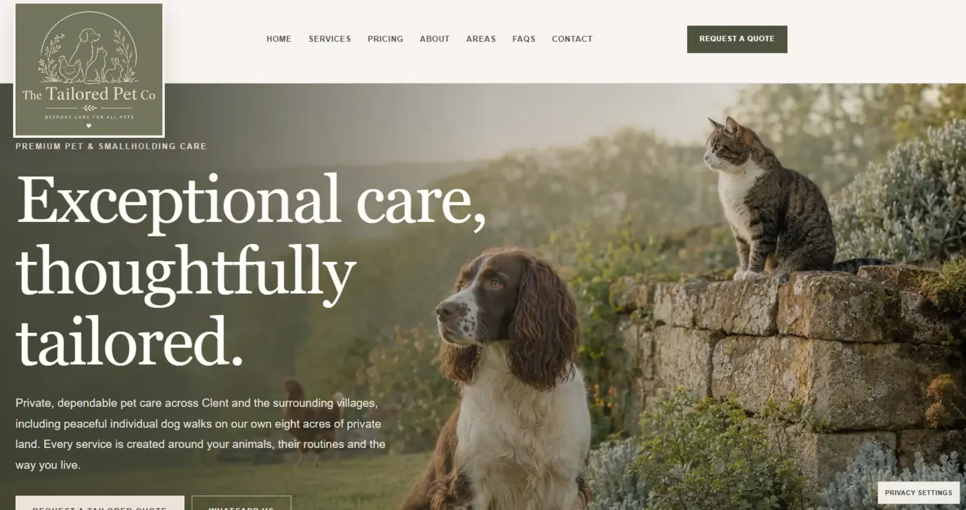The Tailored Pet Co website designed by Set Up & Seen